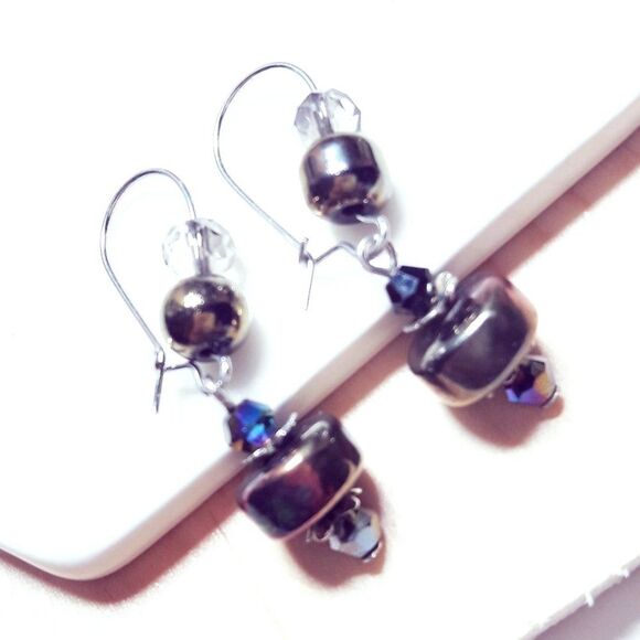 NEW Earrings Oil spill goth urban glass dangle earrings mix faceted g 084#fs - Picture 3 of 9